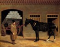 馬車の馬と御者が馬小屋の外に立つニシン・シニアのジョン・フレデリック馬